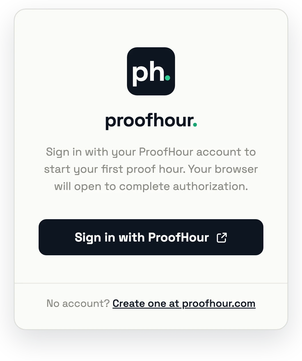 The app's sign-in screen with the button Sign in with ProofHour