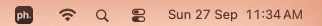 The right end of the macOS menu bar, with the ph. tile among the status icons